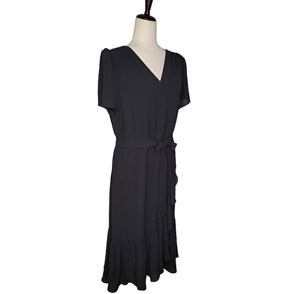 Talbots Black V-neck Cascading Wrap Lined Dress Size 12P - Picture 6 of 11